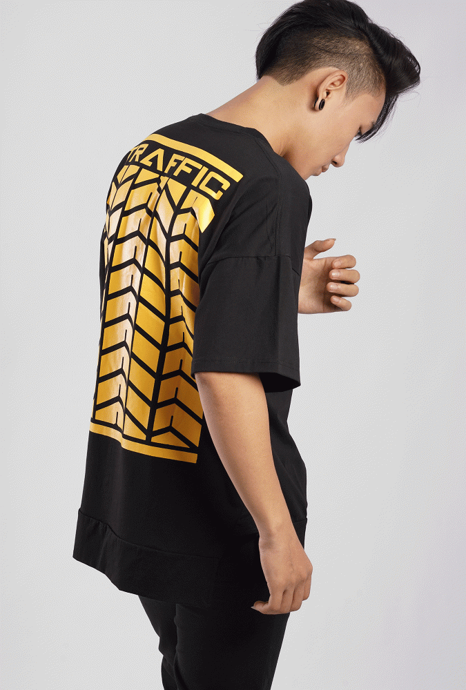 YGN TRAFFIC TYRE Design T-Shirt Black & Yellow(Boy)